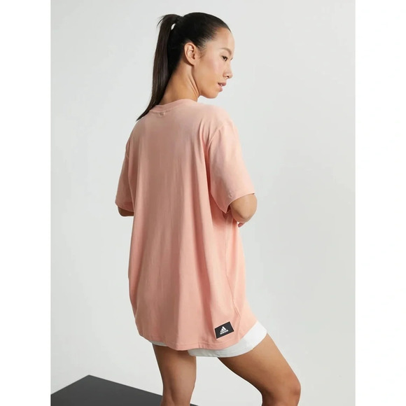 ADIDAS Future Icons Logo Graphic Tee in Ambient Blush Casual Workout Top - Picture 5 of 13